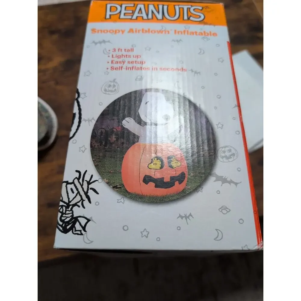 Gemmy Airblown Inflatable Snoopy In Pumpkin w/Woodstock Peanuts, 3 ft Tall, Mult